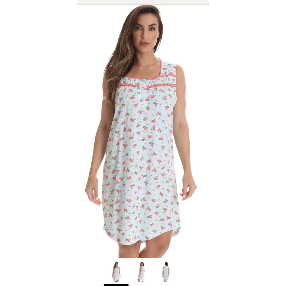 Dreamcrest 100% Cotton Sleeveless Nightgown for Women with Crochet Trim Medium